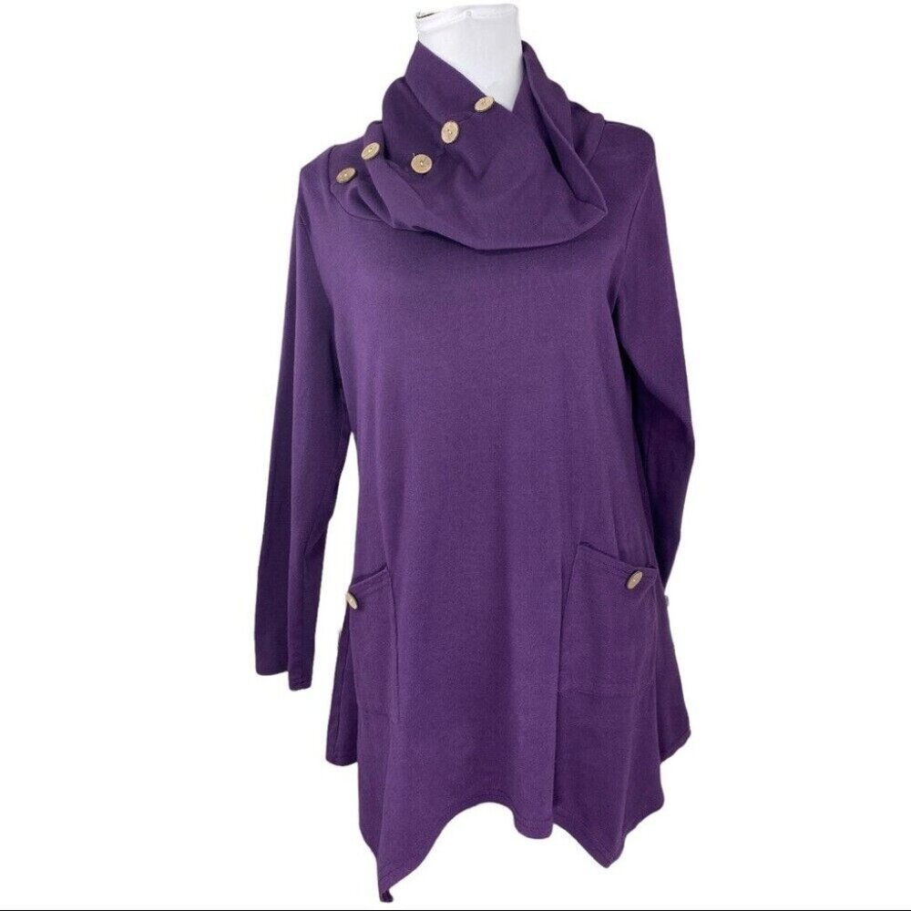 Hibelle Women's Purple Cowl Neck‎ Asymmetrical Designer Tunic Sweater XL/C42